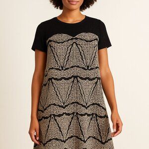 Cato A-Line Trapeze Dress Size Medium Black Gold Starlight Eyelet Party Office